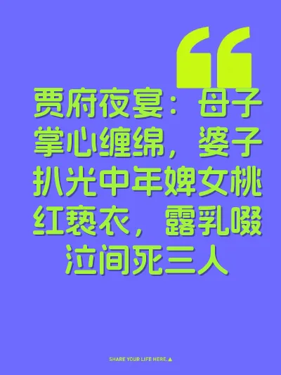 贾府夜宴：母子掌心缠绵，婆子扒光中年婢女桃红亵衣，露乳啜泣间死三人
