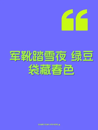军靴踏雪夜 绿豆袋藏春色